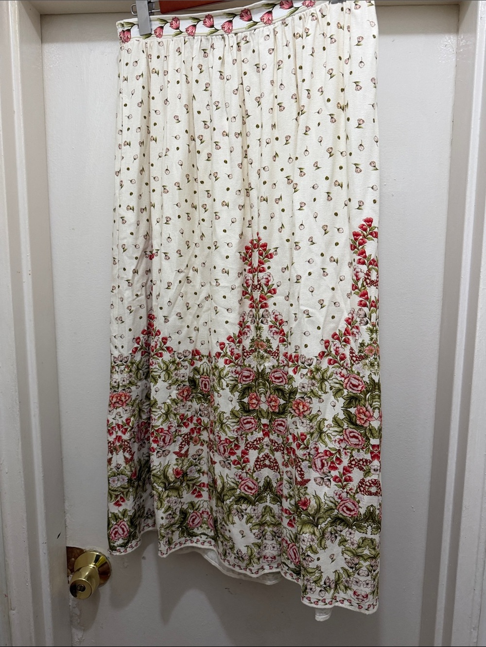 Max Studio Cream Maxi Skirt with Pink and Green Floral Border